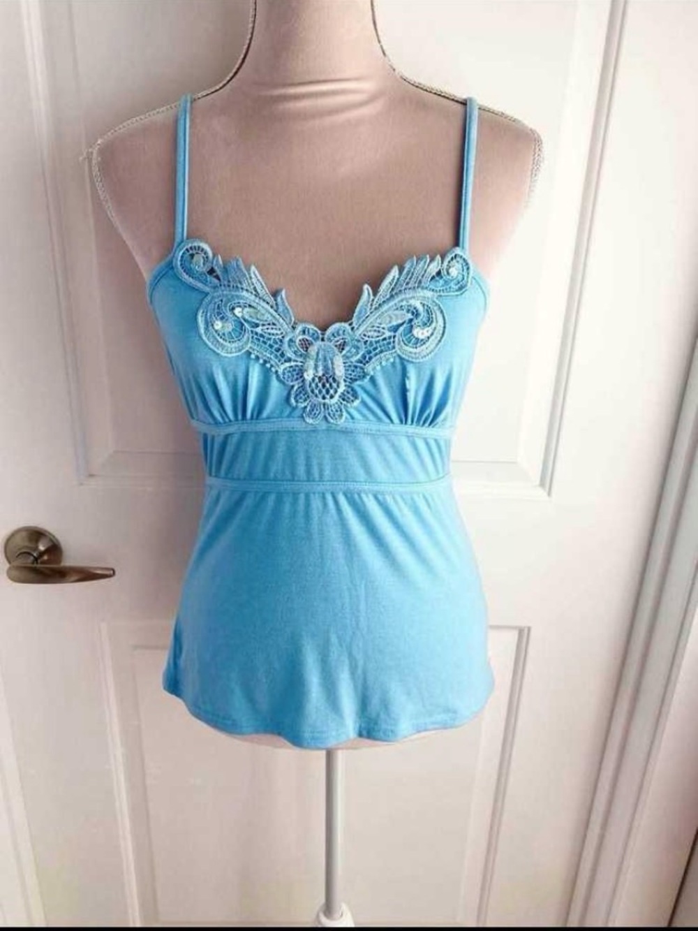 $7 Bundle Item ~ Sky Blue Lace-Embellished Cami Tank Top